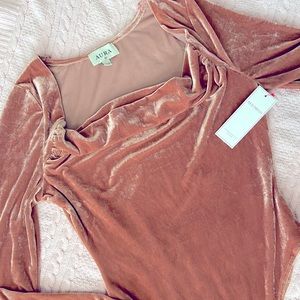 Red Dress Boutique Velvet Long Sleeve Bodysuit in Dusty Rose